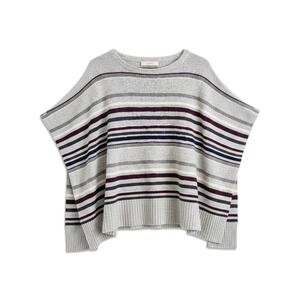 Loft Sweater Poncho Womens XS/S Gray Striped Oversized Knit Pullover Top Boho